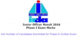 IRDAI Junior Officer Phase I Results 2016