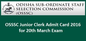 OSSSC Junior Clerk (Group-C Civil) Admit Card 2016