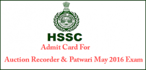 HSSC Auction Recorder Admit Card 2016