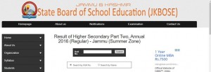 JKBOSE Higher Secondary Part II Annual 2016 (Regular) – Jammu Summer Zone Results - Check Here