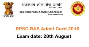 RPSC RAS Pre Exam 2016 Admit Card